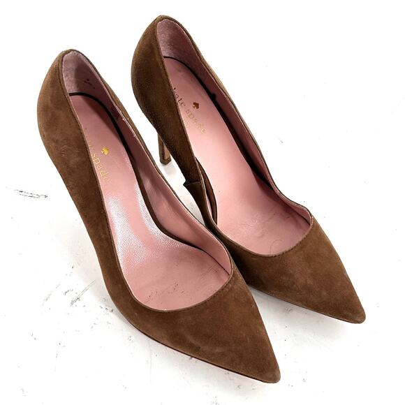 Kate Spade Vivian Suede Heels 7.5 Tan Brown Pumps Capsule Career Academia Work - Picture 6 of 8